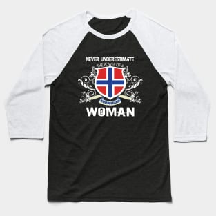 NEVER UNDERESTIMATE THE POWER OF A NORWEGIAN WOMAN Baseball T-Shirt